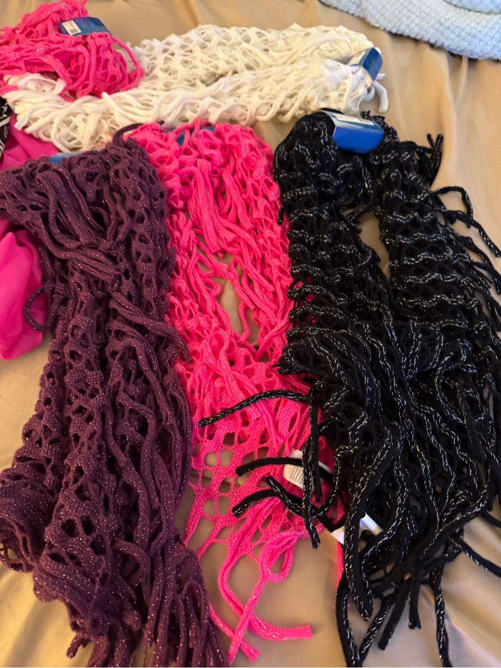Women’s Open Weave Fashion Scarf - Black, Hot Pink, Purple, White.